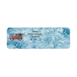 roter Oldtimer-LKW auf blauem Schneeflocken-Hinter