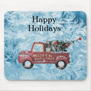 roter Oldtimer-LKW auf blauem Schneeflocken-Hinter Mousepad