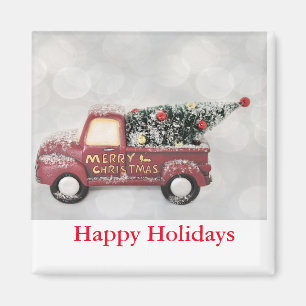 roter Oldtimer-LKW auf grauem Bokeh-Hintergrund Magnet