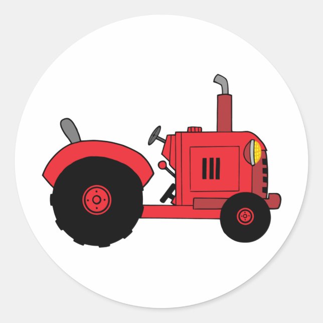 roter Oldtimer-Traktor Runder Aufkleber (Vorderseite)