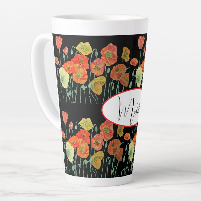 Roter Orange Poppy Blume Muster Milchtasse (Linke Ecke)