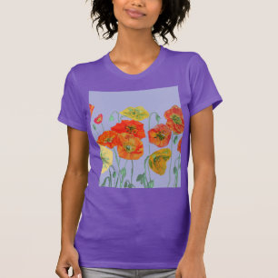 Roter Orange Poppy Blütenfarbe Wasserfarbe Lila B T-Shirt