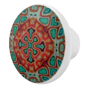 Roter Orange Türkis Blaue grüne Ethnic Stamm Kunst Keramikknauf