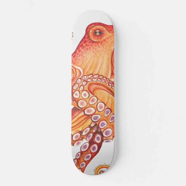 Roter Orangenktopf Wasserfarben Kunst Skateboard (Vorderseite)