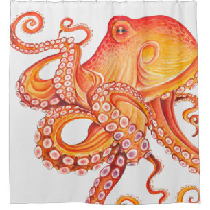 Roter Orangentopf Wasserfarbe Duschvorhang