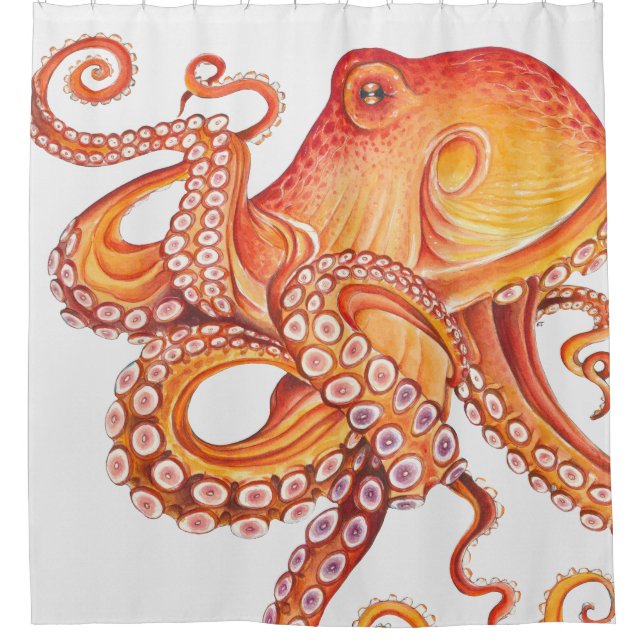 Roter Orangentopf Wasserfarbe Duschvorhang (Vorderseite)