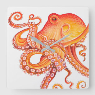 Roter Orangentopf Wasserfarbe Quadratische Wanduhr