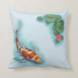 Roter, Oranger und weißer Koi-Fisch Kissen