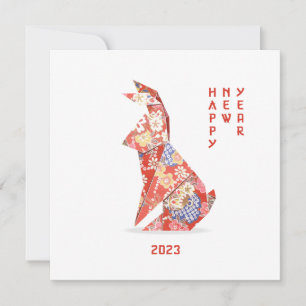Roter Origami-Hase Jahr des Hasen 2023 Karte