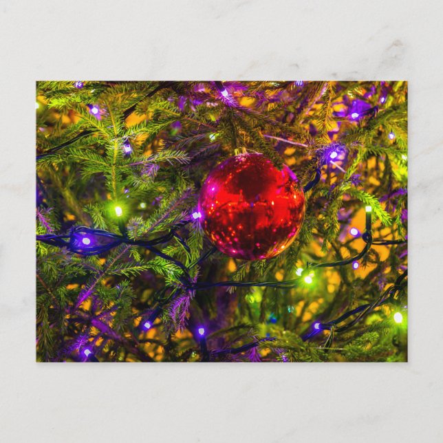 Roter Ornament-Ball, blaue Lichter Postkarte (Vorderseite)
