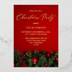 Roter Ornament & Garland Weihnachtsfest Party Folieneinladung