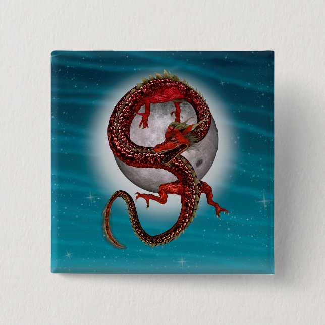 Roter Ostdrache - Mythische Fantasiewesen Button (Vorderseite)