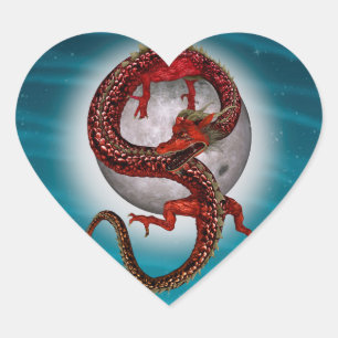 Roter Ostdrache - Mythische Fantasiewesen Herz-Aufkleber