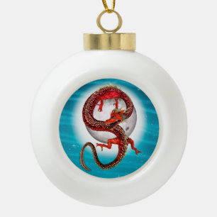 Roter Ostdrache - Mythische Fantasiewesen Keramik Kugel-Ornament