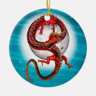 Roter Ostdrache - Mythische Fantasiewesen Keramik Ornament