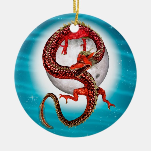 Roter Ostdrache - Mythische Fantasiewesen Keramik Ornament (Vorne)