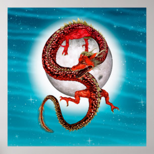 Roter Ostdrache - Mythische Fantasiewesen Poster