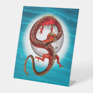 Roter Ostdrache - Mythische Fantasiewesen Sockelschild