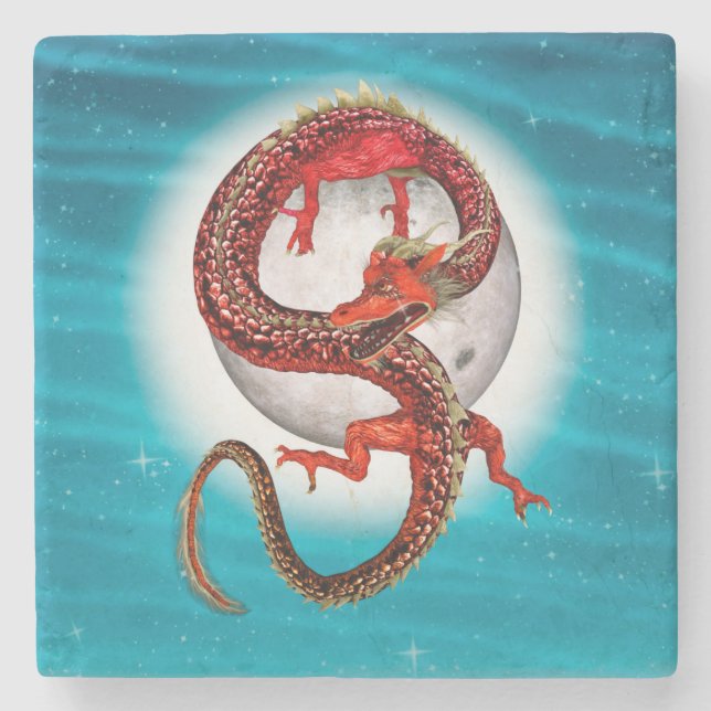 Roter Ostdrache - Mythische Fantasiewesen Steinuntersetzer (Vorderseite)
