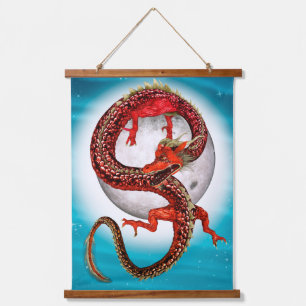 Roter Ostdrache - Mythische Fantasiewesen Wandteppich Mit Holzrahmen