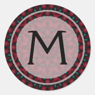 Roter Paisley Kaleidoskop Monogramm-Sticker Runder Aufkleber