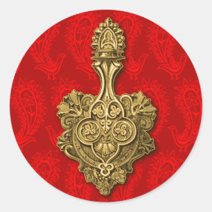 Roter Paisley Peacocks Sticker / Umschlag Aufklebe