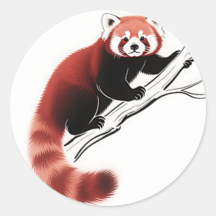 Roter Panda auf Ast sitzend Runder Aufkleber