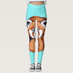 Roter Panda-Bär auf Türkis Leggings