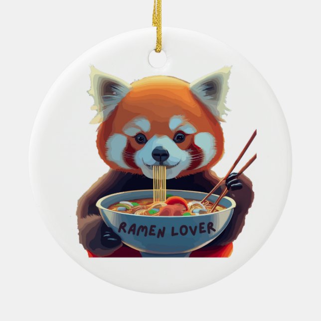 Roter Panda, der eine Schüssel Ramen isst Keramik Ornament (Hinten)