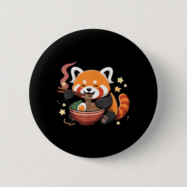 Roter Panda, der Ramen-Nudeln isst Button (Vorderseite)
