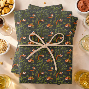 Roter Panda Dunkler Wald Zoo Tierparty Geschenkpapier Set