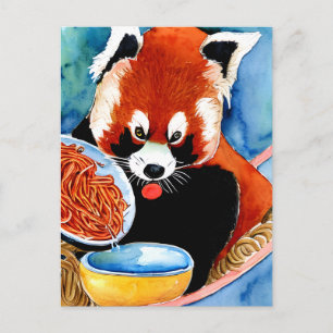Roter Panda Eating a Bowl of Spaghetti Postcard Postkarte