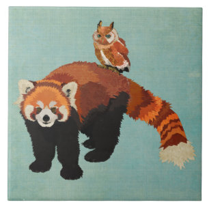 Roter Panda & Eulen-Kachel Fliese