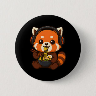 Roter Panda Gaming-Spieler isst Ramen Button