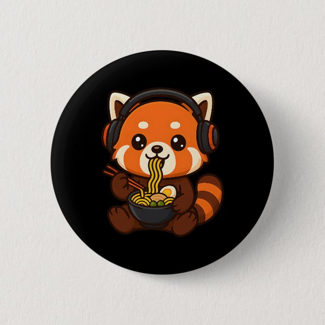Roter Panda Gaming-Spieler isst Ramen  Button (Vorderseite)