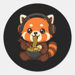 Roter Panda Gaming-Spieler isst Ramen Runder Aufkleber