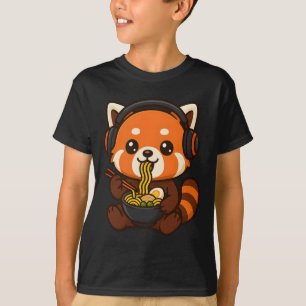 Roter Panda Gaming-Spieler isst Ramen T-Shirt