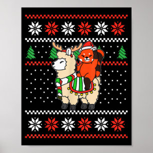 Roter Panda hässlicher Weihnachtspullover Renntier Poster