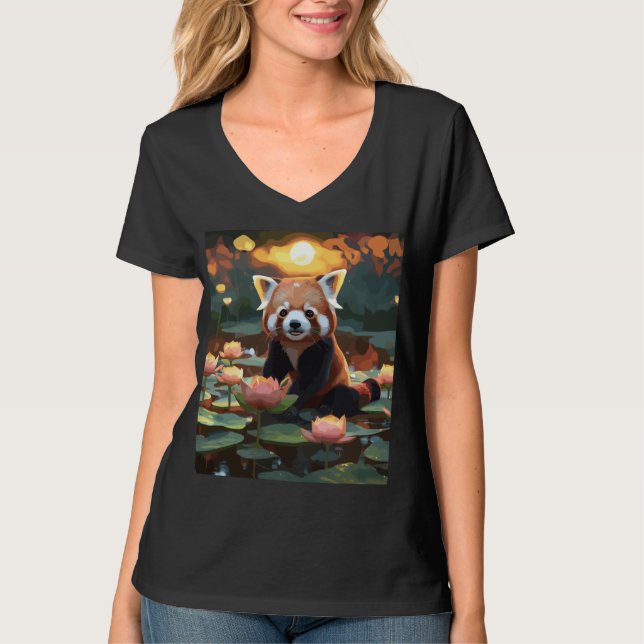 Roter Panda im Lotusteich T-Shirt (Vorderseite)