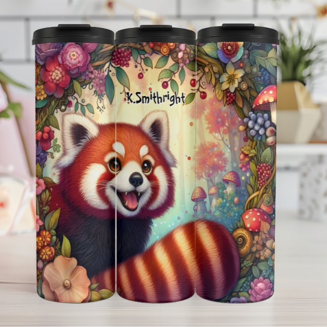 Roter Panda in einem Blumenrahmen Thermosbecher (Von Creator hochgeladen)