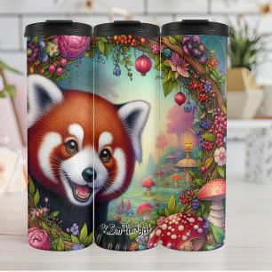 Roter Panda in einem Märchengarten Thermosbecher
