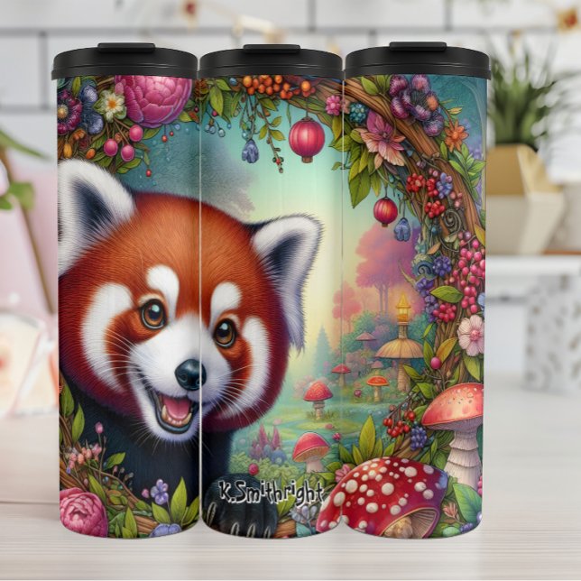 Roter Panda in einem Märchengarten Thermosbecher (Von Creator hochgeladen)