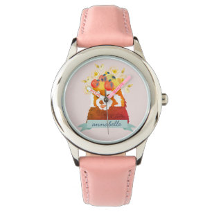Roter Panda mit Blume Crosa Pink Watch Armbanduhr