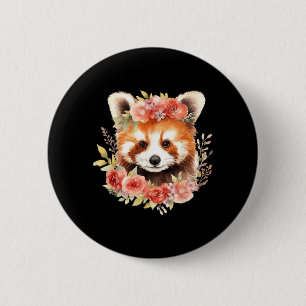 Roter Panda mit Blumenkrone Lustiges Unisex-Design Button
