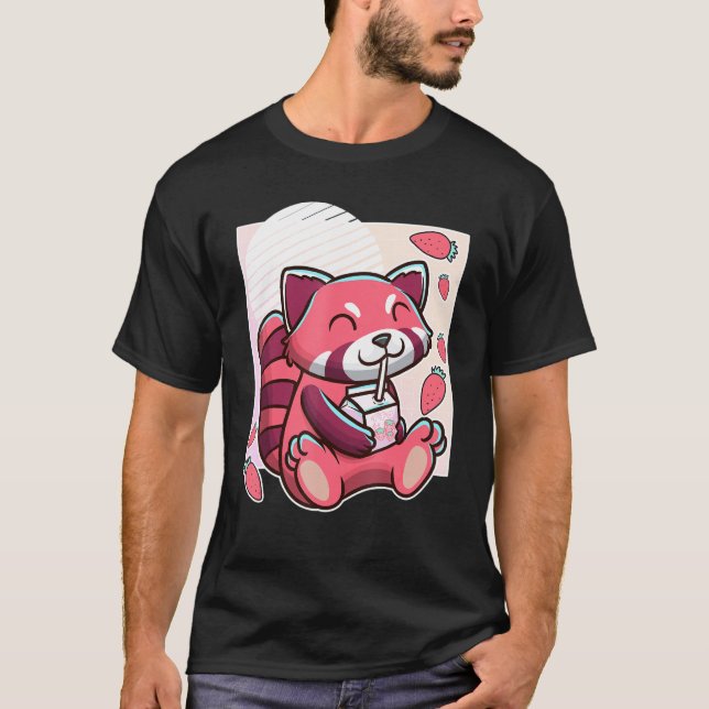 Roter Panda mit Erdbeermilch T-Shirt (Vorderseite)