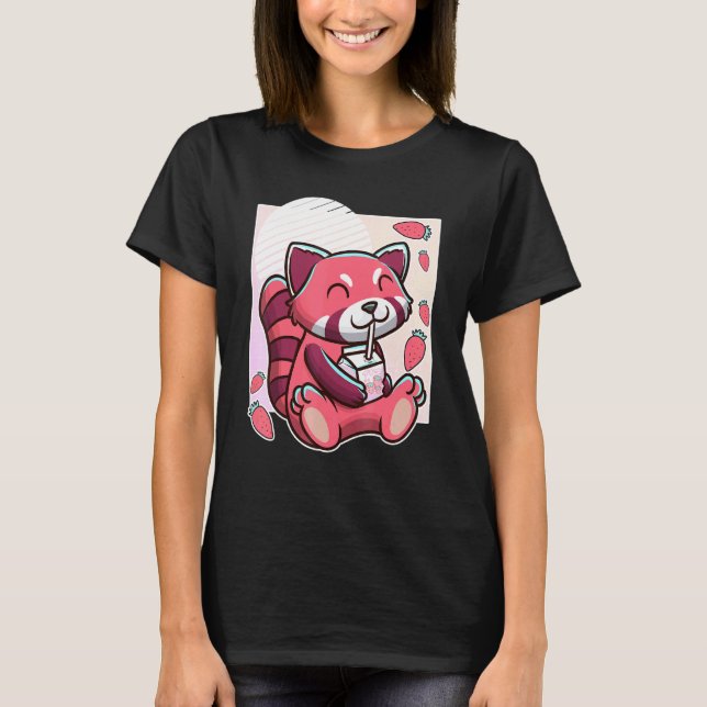 Roter Panda mit Erdbeermilch T-Shirt (Vorderseite)