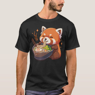 Roter Panda mit Nudeln Ramen Kawaii Rot T-Shirt