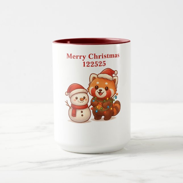 Roter Panda mit Schneemann Tasse (Zentrum)