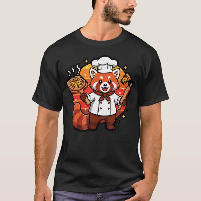 Roter Panda Pizza Koch Kochen T-Shirt (Vorderseite)