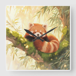 Roter Panda Quadratische Wanduhr